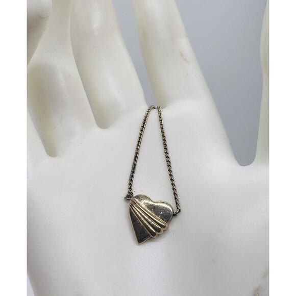 Vintage Jewelry - Vintage Gold Tone Puffy Heart Necklace Art Deco Pendant Chain Love Gift